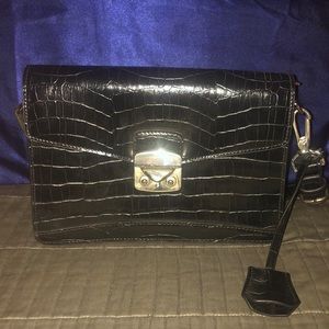Black Paten Leather Croc Purse